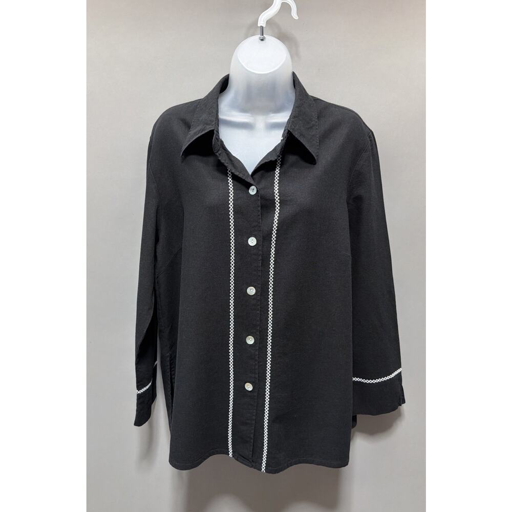 Maggie Barnes Black Embroidered Linen Tunic Top Boho Women's Plus Size 18W